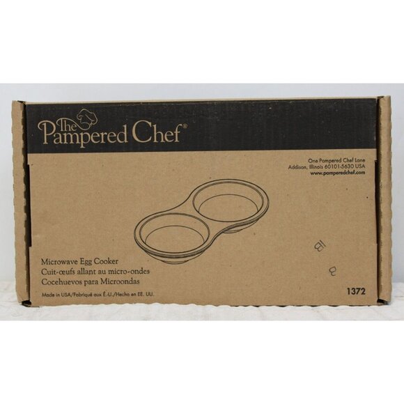 NEW The Pampered Chef Microwave Egg Cooker 1372 Stoneware Double Beige Scraper - Picture 16 of 16